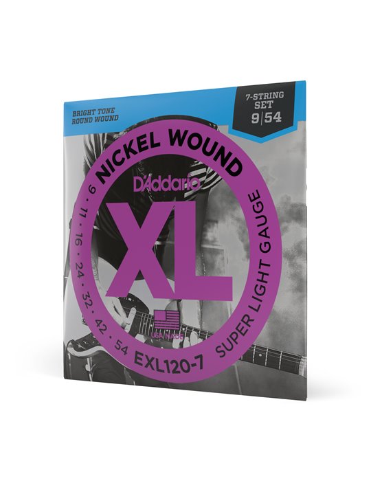 D'Addario EXL120-7, cuerdas con entorchado en níquel para guitarra eléctrica de 7 cuerdas, extra blandas, 9-54