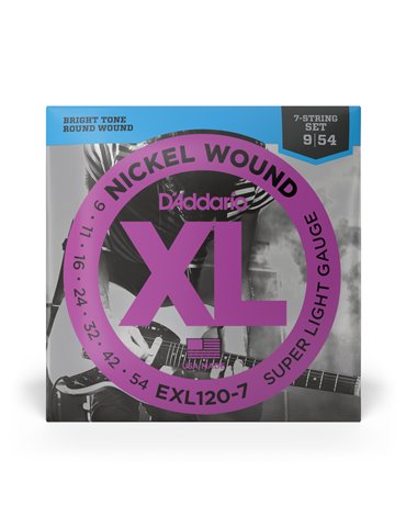D'Addario EXL120-7, cuerdas con entorchado en níquel para guitarra eléctrica de 7 cuerdas, extra blandas, 9-54 2
