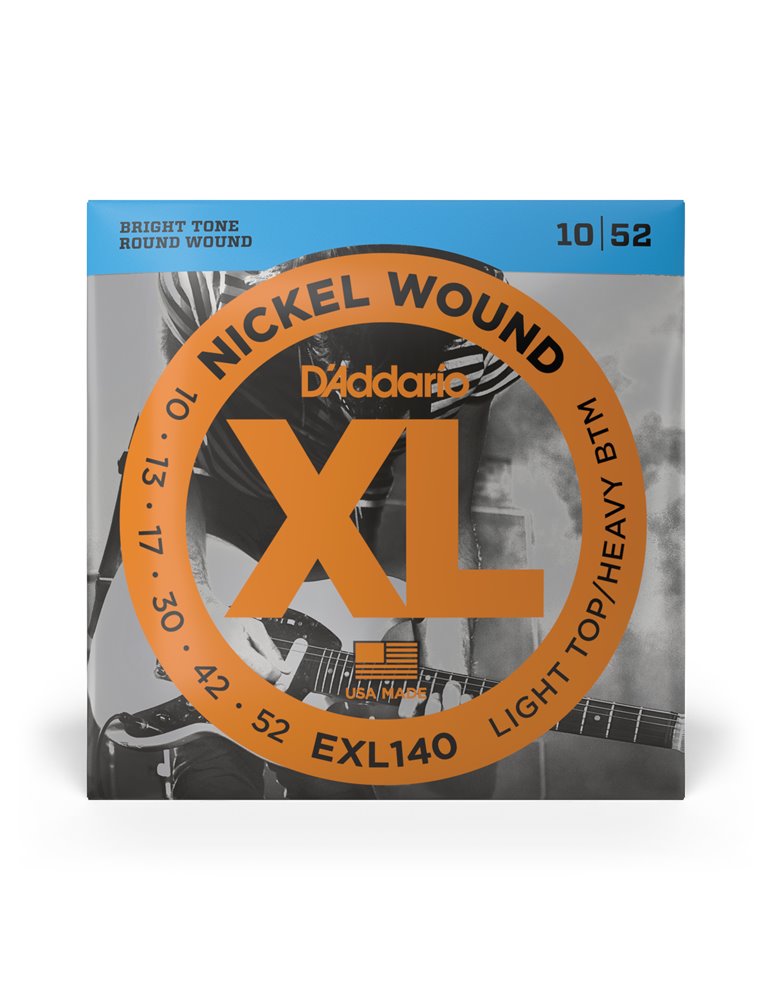 D'Addario EXL140, cuerdas con entorchado en níquel para guitarra eléctrica, superiores blandas/inferiores duras, 10-52