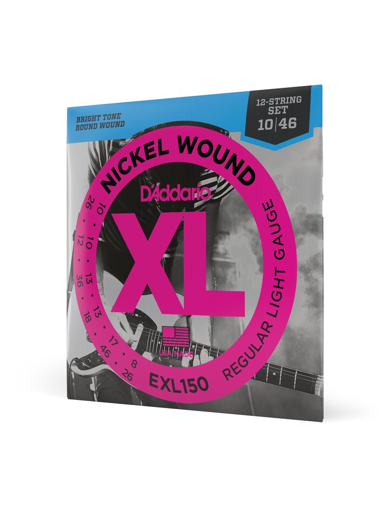 D'Addario EXL150, cuerdas con entorchado en níquel para guitarra eléctrica de 12 cuerdas, regular blandas, 10-46