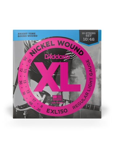 D'Addario EXL150, cuerdas con entorchado en níquel para guitarra eléctrica de 12 cuerdas, regular blandas, 10-46 2