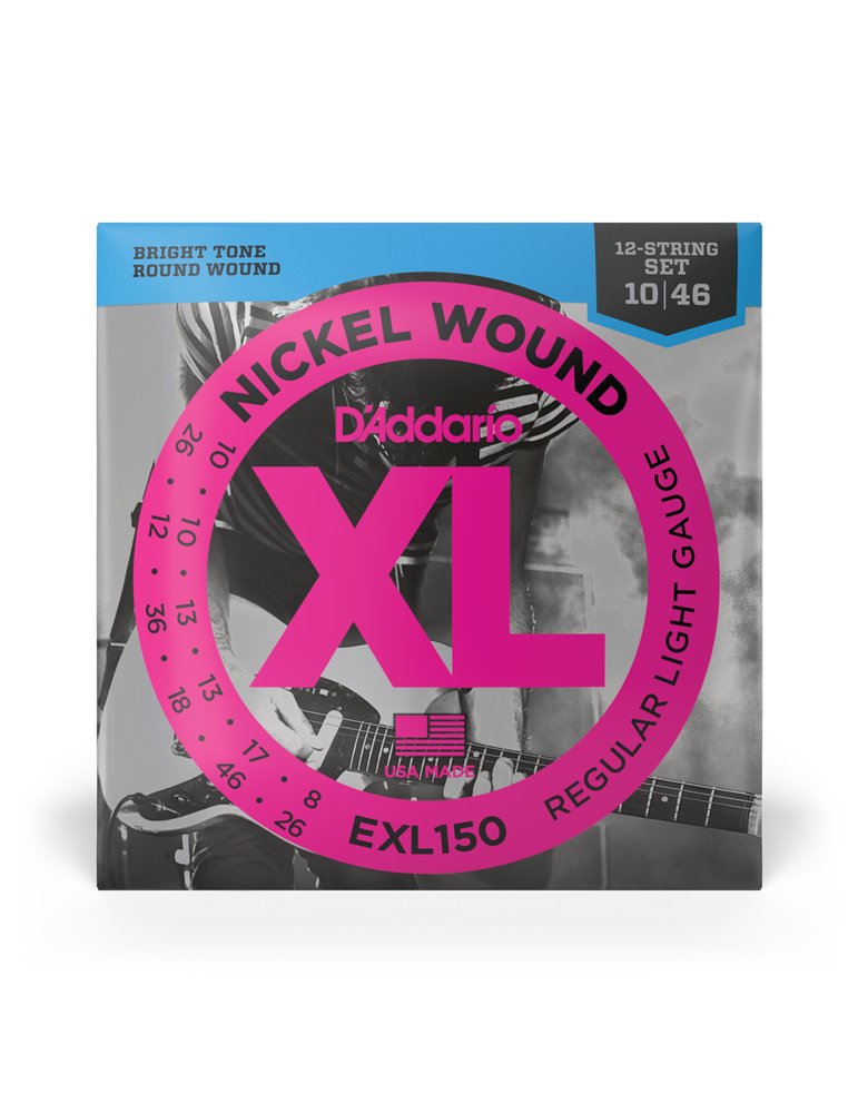 D'Addario EXL150, cuerdas con entorchado en níquel para guitarra eléctrica de 12 cuerdas, regular blandas, 10-46
