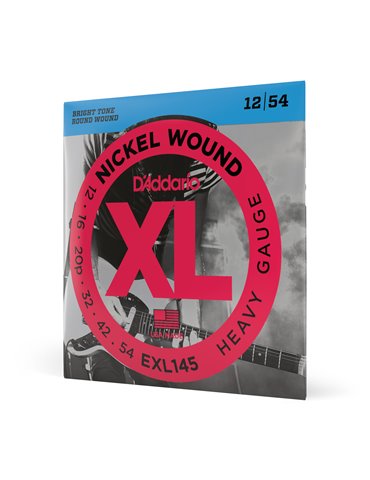 D'Addario EXL145, cuerdas con entorchado en níquel para guitarra eléctrica, duras, 12-54 con 3ra cuerda de acero