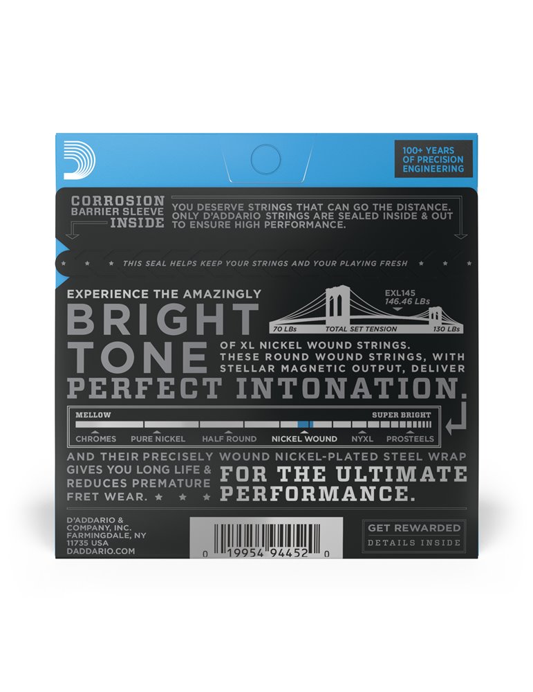 D'Addario EXL145, cuerdas con entorchado en níquel para guitarra eléctrica, duras, 12-54 con 3ra cuerda de acero
