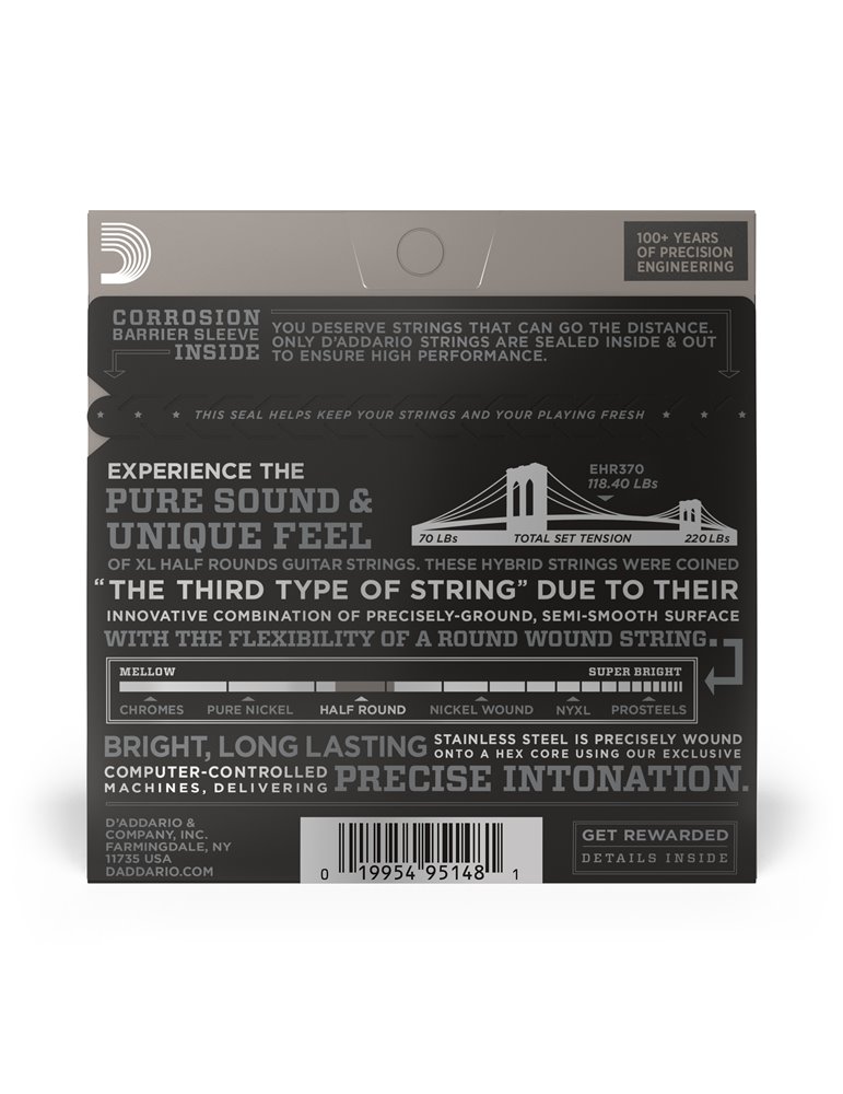 D'Addario EHR370 Half Round, cuerdas para guitarra eléctrica, tensión media, 11-49