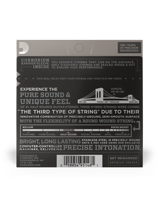 D'Addario EHR370 Half Round, cuerdas para guitarra eléctrica, tensión media, 11-49