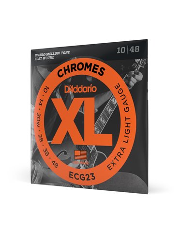 D'Addario ECG23 Chromes, cuerdas de entorchado plano para guitarra eléctrica, extra blandas, 10-48