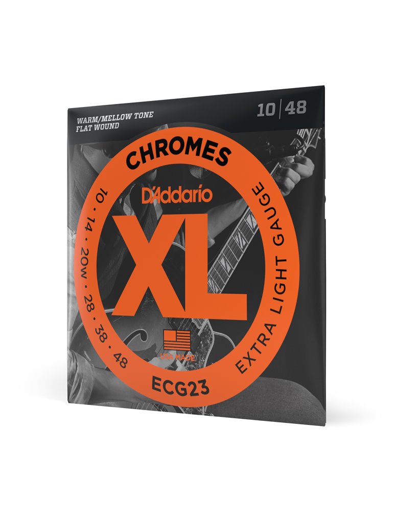 D'Addario ECG23 Chromes, cuerdas de entorchado plano para guitarra eléctrica, extra blandas, 10-48