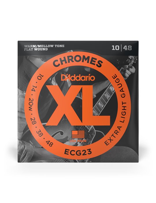 D'Addario ECG23 Chromes, cuerdas de entorchado plano para guitarra eléctrica, extra blandas, 10-48