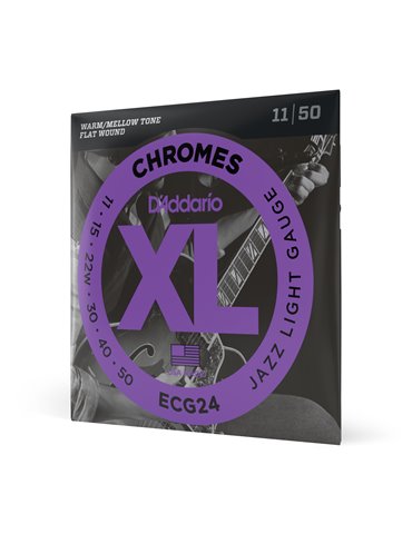 D'Addario ECG24 Chromes, cuerdas de entorchado plano para guitarra eléctrica, blandas para Jazz, 11-50