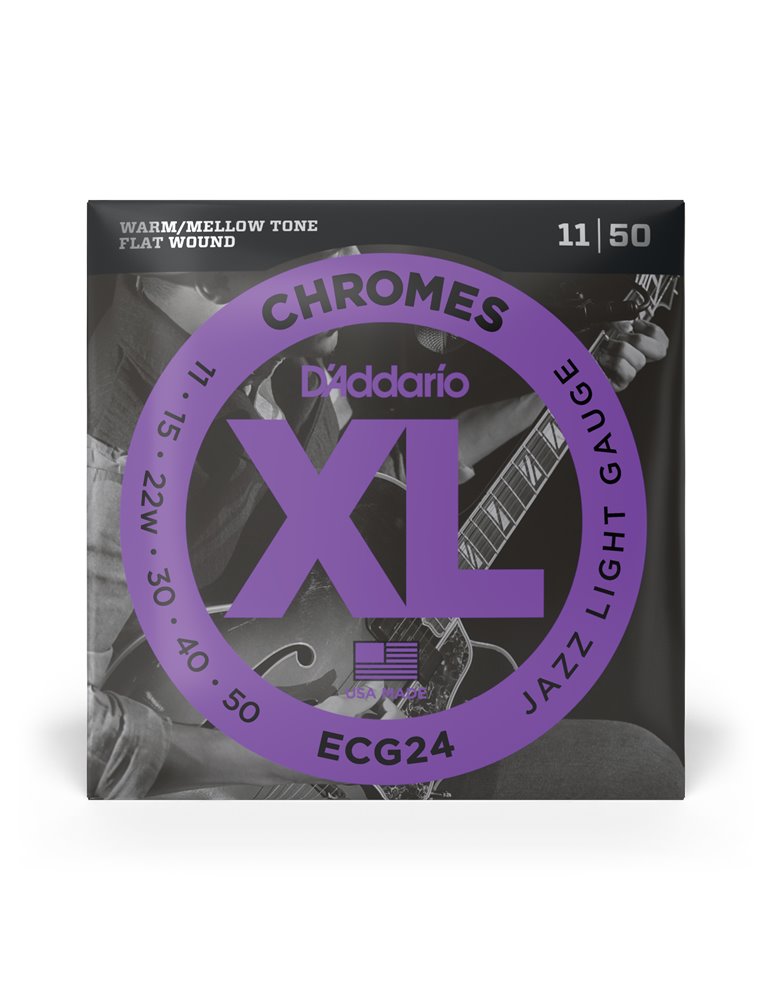 D'Addario ECG24 Chromes, cuerdas de entorchado plano para guitarra eléctrica, blandas para Jazz, 11-50