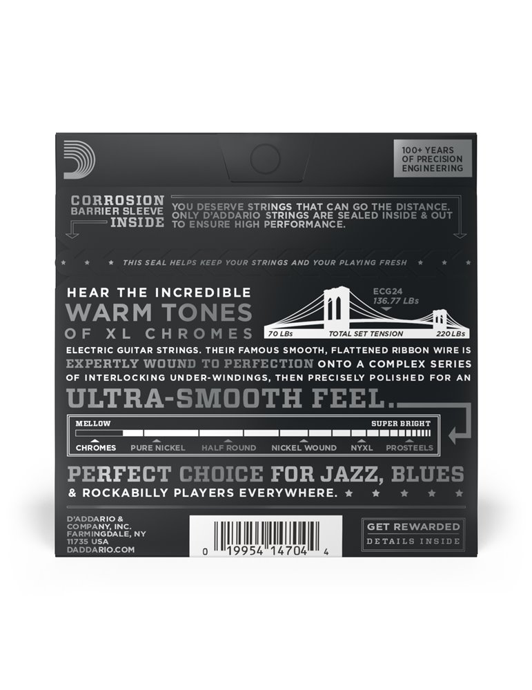 D'Addario ECG24 Chromes, cuerdas de entorchado plano para guitarra eléctrica, blandas para Jazz, 11-50