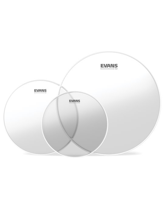 Juego de parches transparentes para toms (10, 12 y 16 pulgadas/254, 305 y 406 mm), rock, G2 de EVANS.