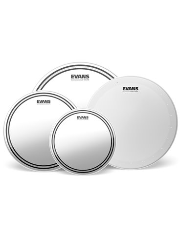 EVANS EC2S. Pack rock transparente (10", 12", 16") con parche batidor de caja seco HD 14"