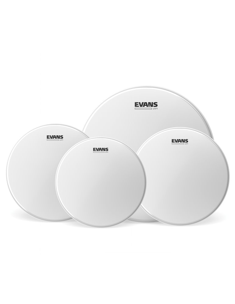 EVANS UV1. Pack rock rugoso (10", 12", 16") con parche batidor de caja rugoso UV1 14"
