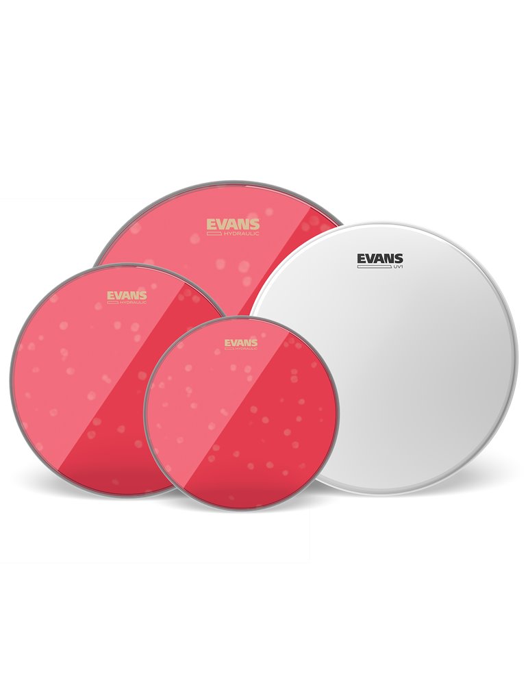 EVANS Hydraulic Red. Pack rock hidráulico rojo (10", 12", 16") con parche batidor de caja rugoso UV1 14"