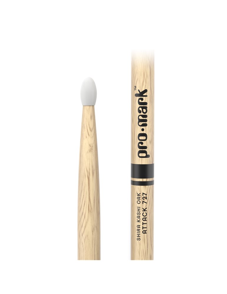 Baquetas ProMark Classic Attack 727, Roble Shira Kashi con punta ovalada de nailon