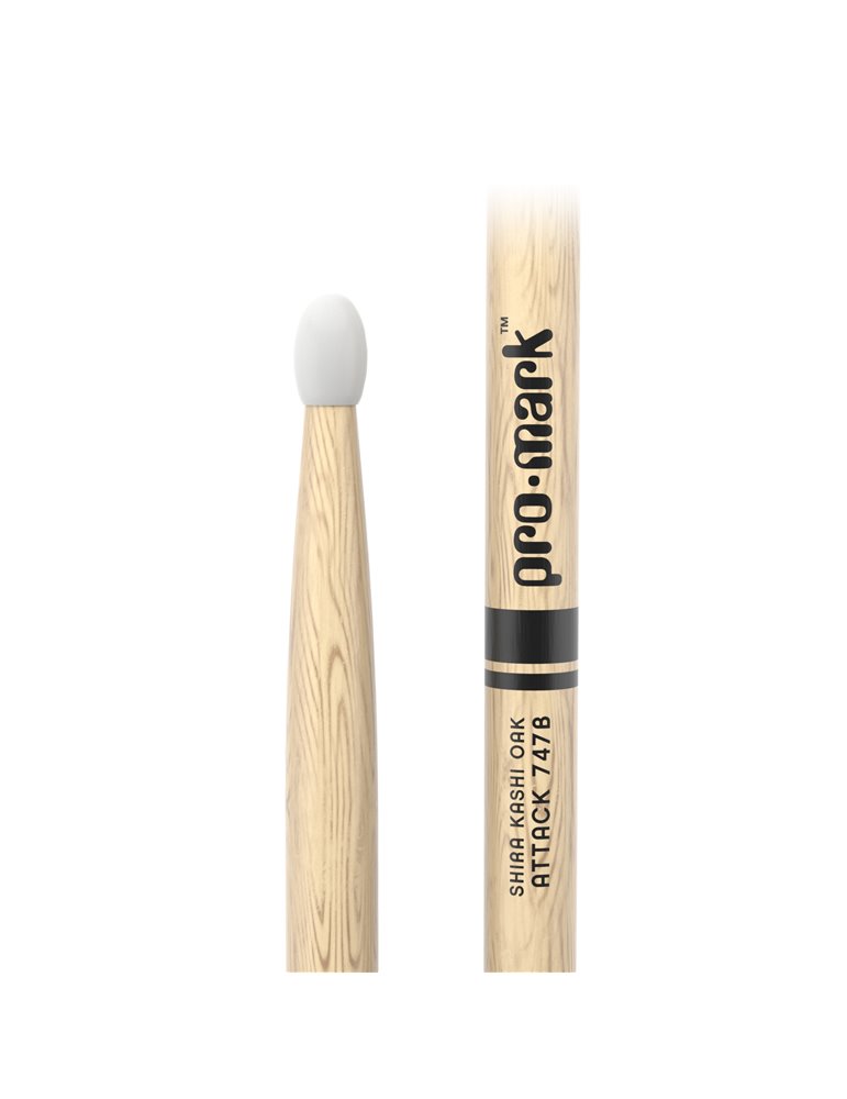 Baquetas ProMark Classic Attack 747B, Roble Shira Kashi con punta ovalada de nailon