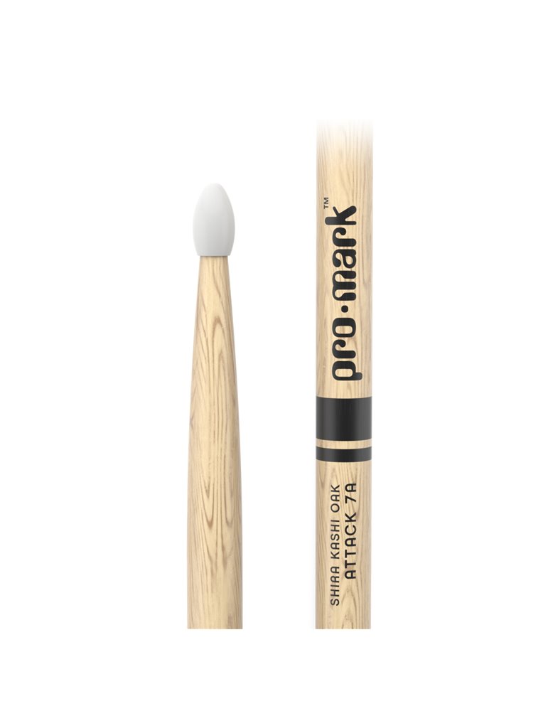 Baquetas ProMark Classic Attack 7A, Roble Shira Kashi con punta ovalada de nailon