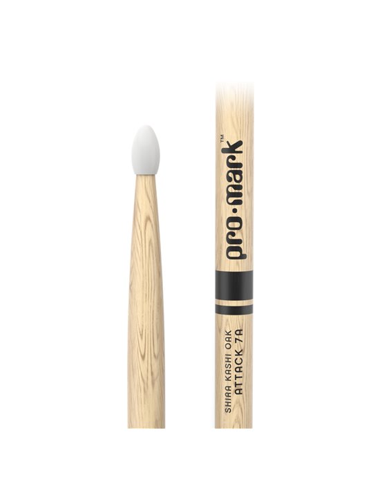 Baquetas ProMark Classic Attack 7A, Roble Shira Kashi con punta ovalada de nailon