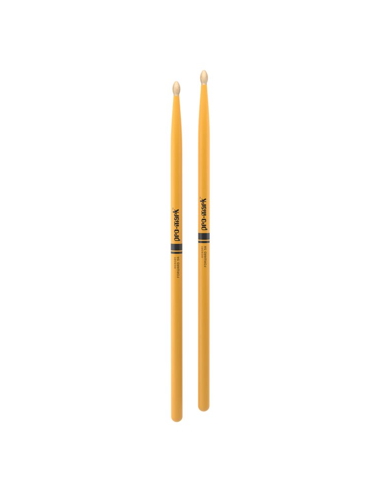 Baquetas ProMark Classic Forward 5A pintada amarillo, Nogal americano con punta ovalada de madera