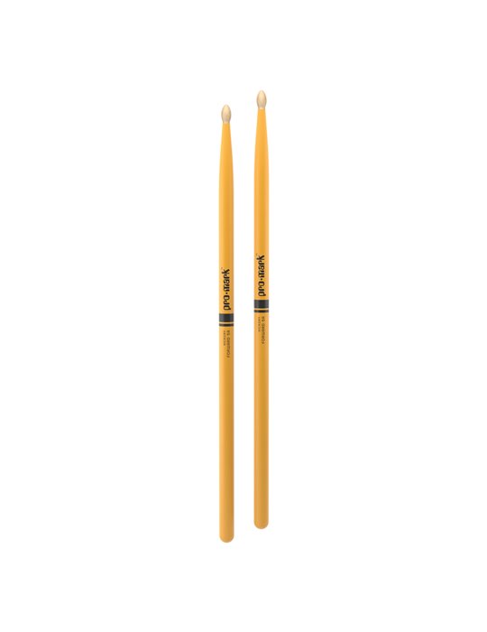 Baquetas ProMark Classic Forward 5A pintada amarillo, Nogal americano con punta ovalada de madera
