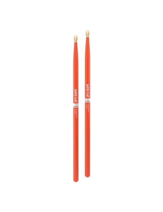 Baquetas ProMark Classic Forward 5B pintada naranja, Nogal americano con punta ovalada de madera