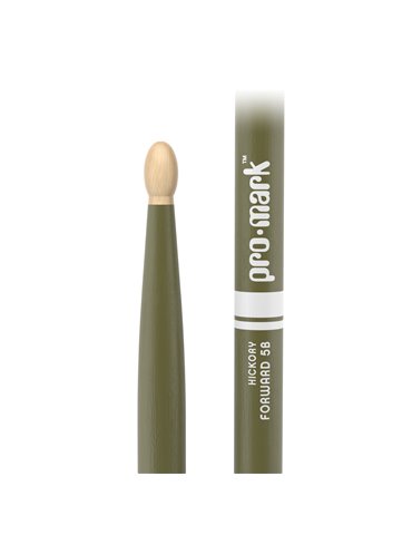 Baquetas ProMark Classic Forward 5B pintada verde, Nogal americano con punta ovalada de madera 2