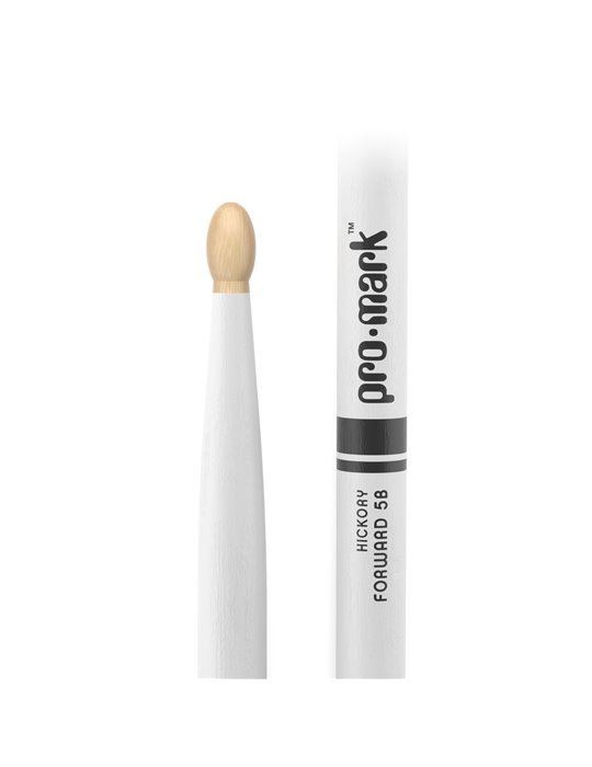 Baquetas ProMark Classic Forward 5B pintada blanco, Nogal americano con punta ovalada de madera