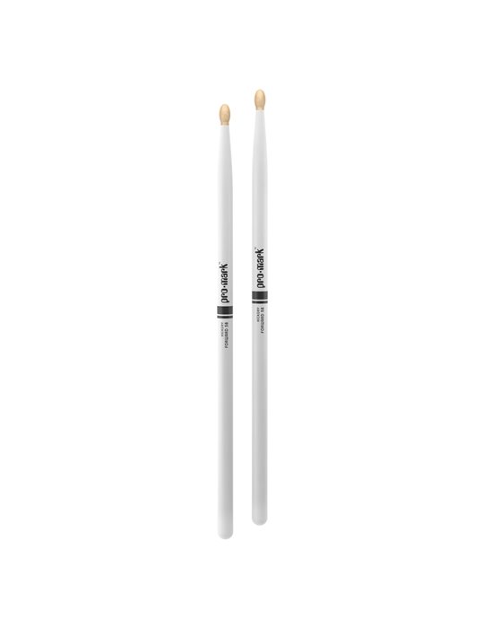 Baquetas ProMark Classic Forward 5B pintada blanco, Nogal americano con punta ovalada de madera