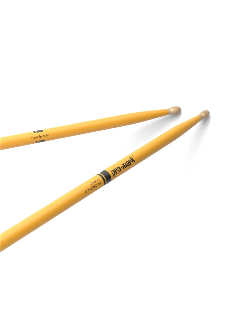 Baquetas ProMark Classic Forward 5B pintada amarillo, Nogal americano con punta ovalada de madera