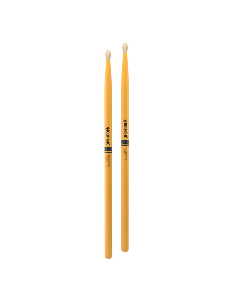 Baquetas ProMark Classic Forward 5B pintada amarillo, Nogal americano con punta ovalada de madera