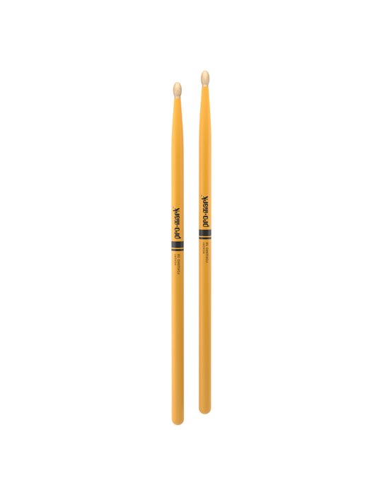 Baquetas ProMark Classic Forward 5B pintada amarillo, Nogal americano con punta ovalada de madera