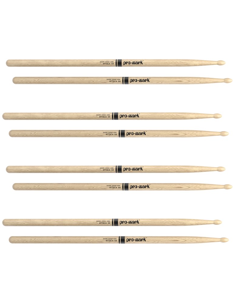 ProMark Classic Attack 5A Shira Kashi Oak Drumstick, Oval Wood Tip, 4-Pack