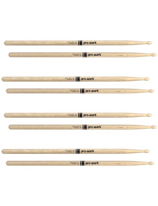 ProMark Classic Attack 5A Shira Kashi Oak Drumstick, Oval Wood Tip, 4-Pack
