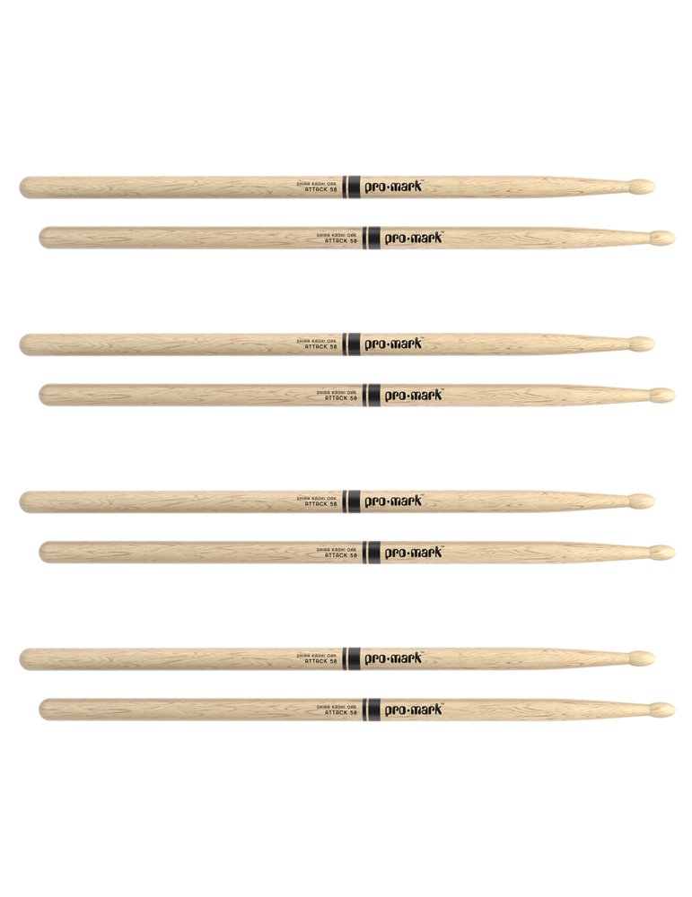 ProMark Classic Attack 5B Shira Kashi Oak Drumstick, Oval Wood Tip, 4-Pack