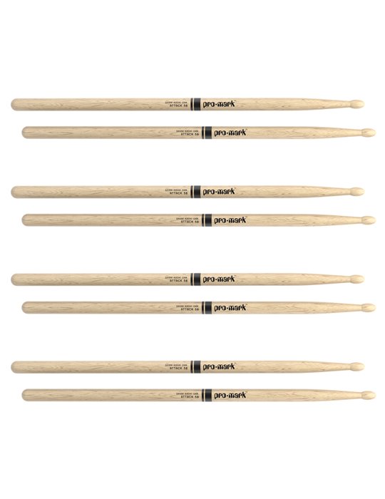 ProMark Classic Attack 5B Shira Kashi Oak Drumstick, Oval Wood Tip, 4-Pack