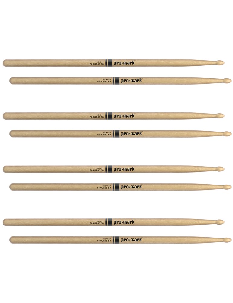 ProMark Classic Forward 5A Hickory Drumsticks, Oval Wood Tip, 4 Pack