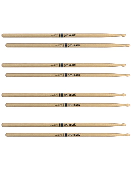 ProMark Classic Forward 5A Hickory Drumsticks, Oval Wood Tip, 4 Pack