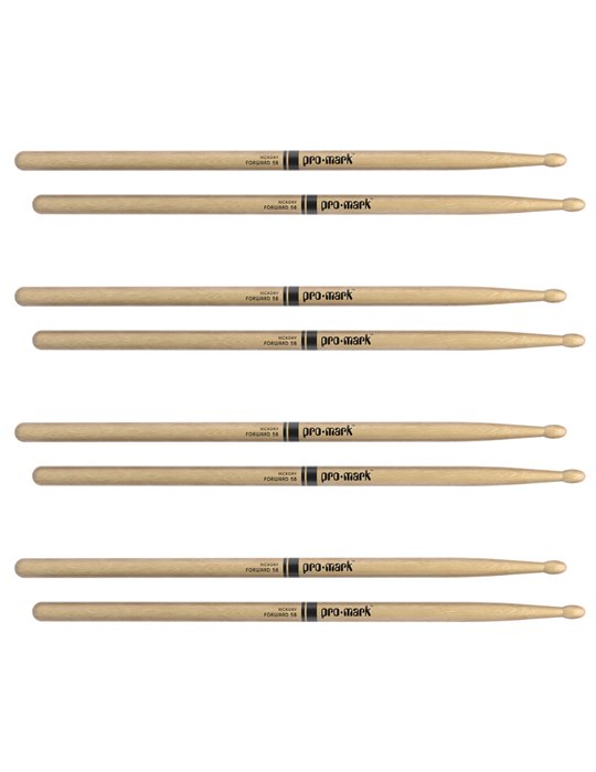 Baqueta ProMark Classic Forward 5B. Roble americano con punta ovalada de madera. Pack de 4