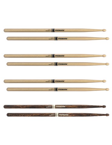 ProMark. Baqueta Rebound 5B. Nogal americano con punta de bellota, FireGrain, pack de 4 2
