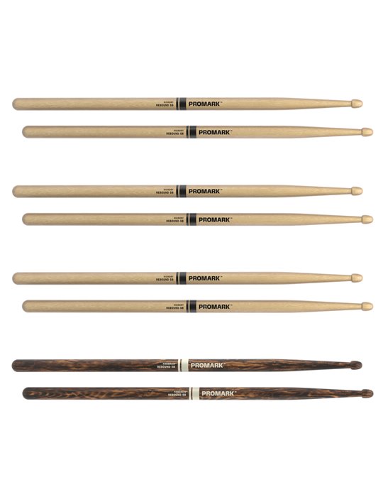 ProMark. Baqueta Rebound 5B. Nogal americano con punta de bellota, FireGrain, pack de 4