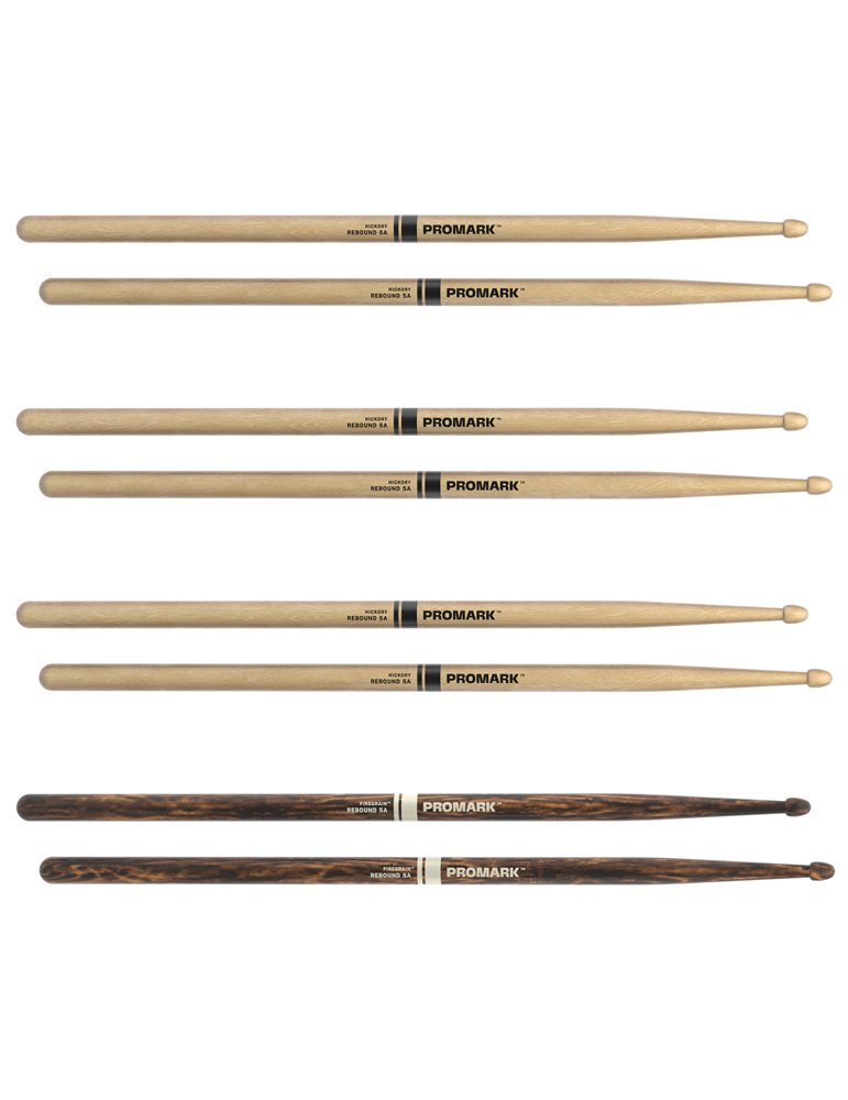 Baquetas ProMark Rebound 5A, Nogal americano con punta de bellota, pack de 4,