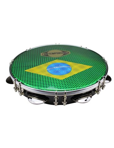 Pandeiro 10" cuerpo negro membrana bandera Brasil Pro Contem