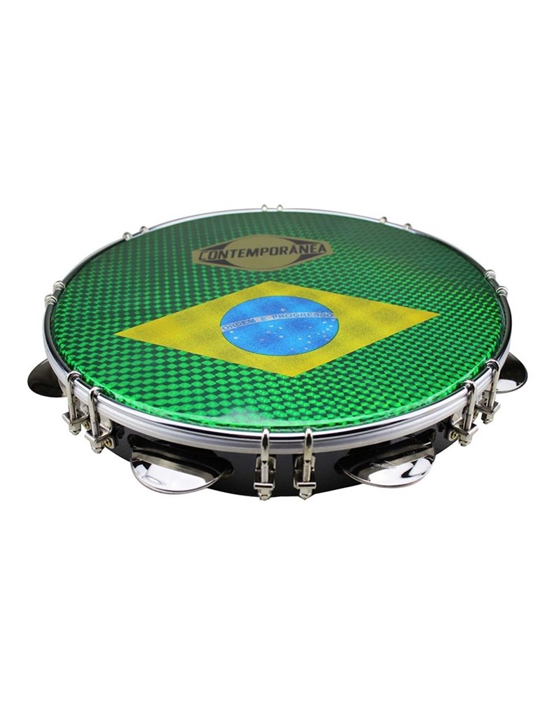 Pandeiro 11" cuerpo negro membrana bandera Brasil Pro Contem