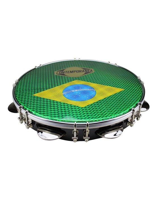Pandeiro 11" cuerpo negro membrana bandera Brasil Pro Contem