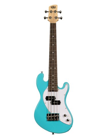 UKELELE KALA U-BASS DE CUERPO MACIZO AZUL DE 4 CUERDAS