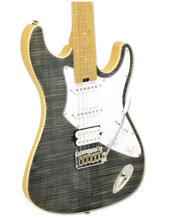 GUITARRA ELÉCTRICA ARIA ST 714-MK2-FULLERTON NEGRA TRANSLÚCIDA