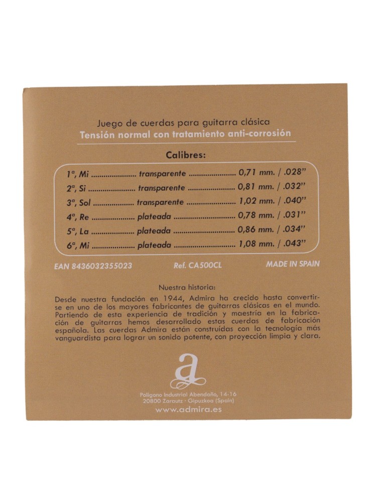 JUEGO DE CUERDAS ADMIRA PARA GUITARRA CLÁSICA