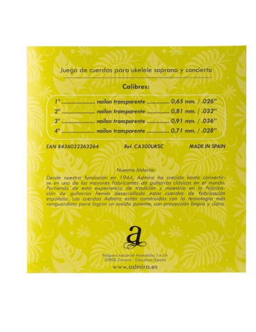 JUEGO DE CUERDAS ADMIRA PARA UKELELE SOPRANO Y CONCIERTO CA500UKSC NAILON 2